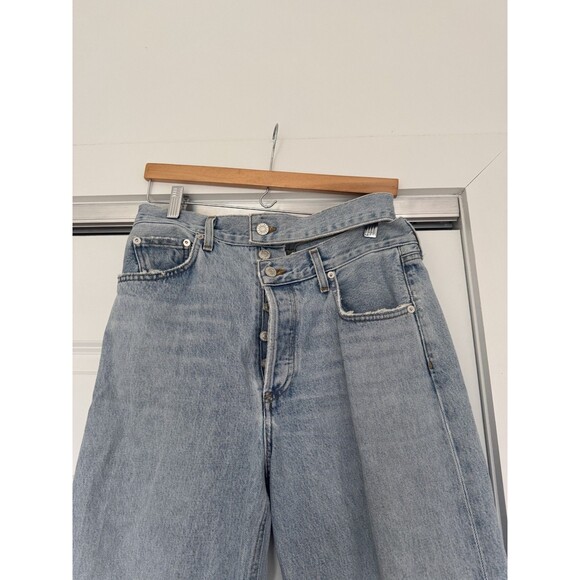 Agolde Women Blue 27 Denim Broken Waistband Jeans Straight High Rise Grunge Punk - Picture 3 of 13